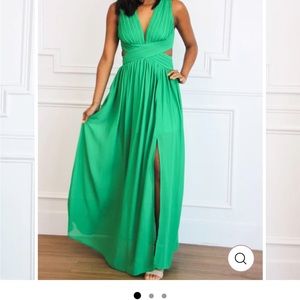 Sleeveless Emerald Maxi Dress with Side Slit